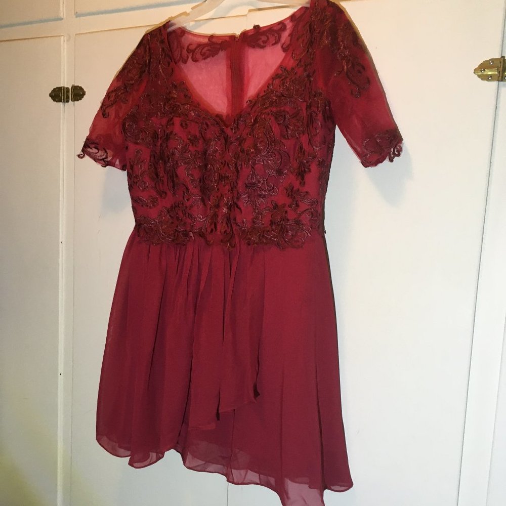 Gorgeous Fit and Flair Short Burgundy Dress - Picture 1 of 15